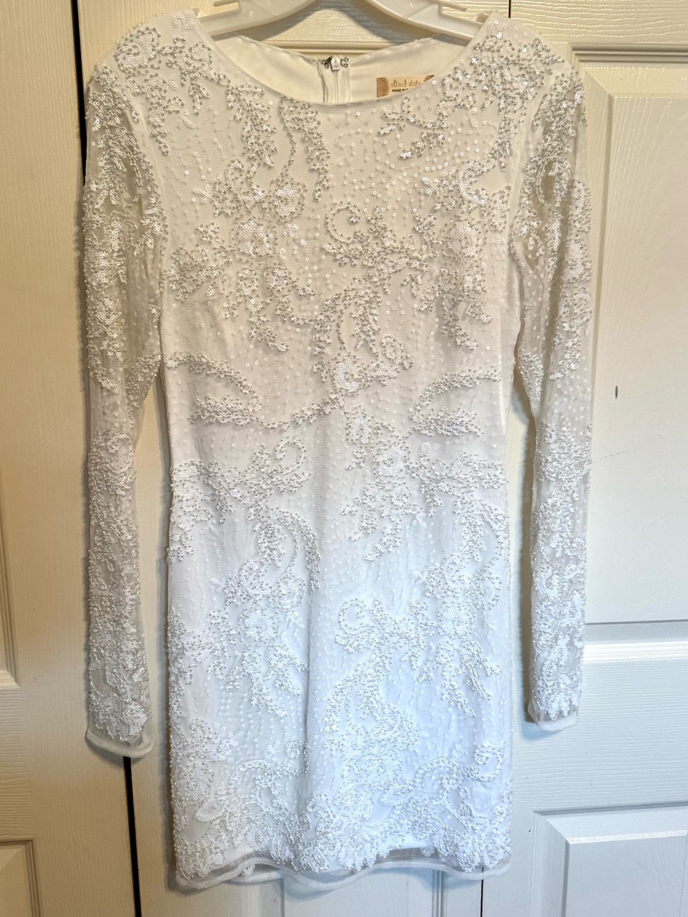 Altar'd State White Beaded Long-Sleeve Short Dress